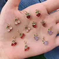 20Pcs, Wholesale Mini Gold Plated Colorful Zircon Sweet Cherry Strawberry Fruit Pendant Simple Charm Necklace for Jewelry making 1