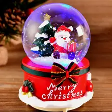 Christmas Crystal Ball Music Box with Light Snowflakes Xmas New Year Birthday Wedding Gift Christmas Snow Globe Glass Music Box