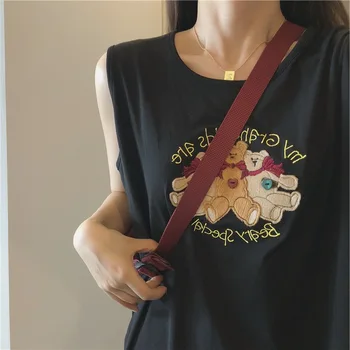 

2020 Summer/Single Wear Stacked Houhou to See Three-dimensional Embroidered Bear Pattern Loose Mid-length Vest Female Sleeveless