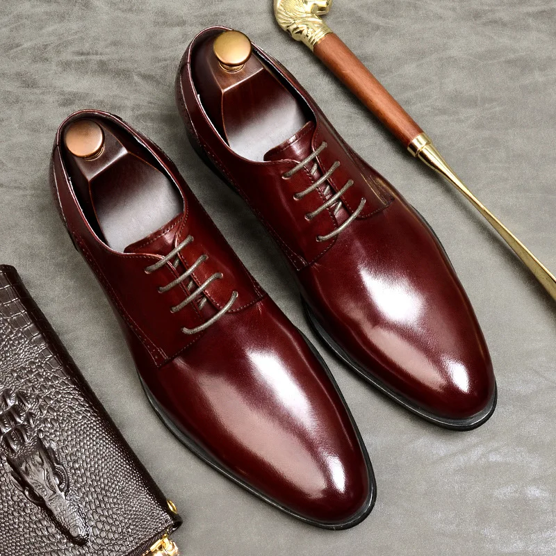 Wedding Shoes Men Burgundy Prom Shoes Elegant Men Genuine Leather