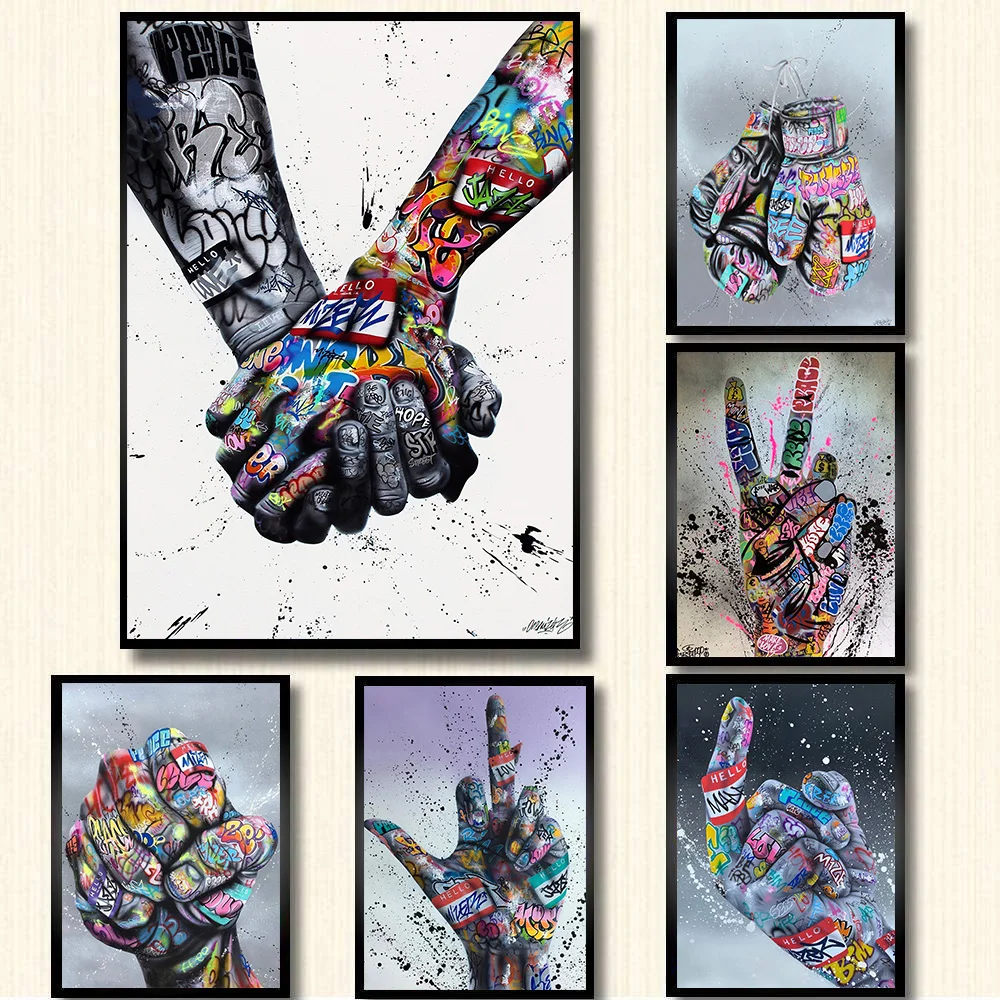 Hands Lips Graffiti Art Canvas Posters And Prints Abstract Street Paintings Wall Pictures Home Decor | Дом и сад