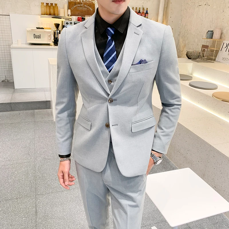 3PCS Men Suit Fashion 2020 High Quality Business Formal Wear Suit Men Slim Fit Plus Size Wedding Suits For Men Clothing 5XL-S
