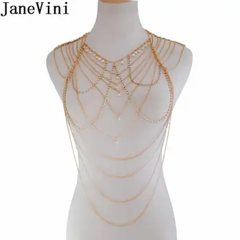 

JaneVini Luxury Gold Womens Necklace Shoulder Chain Pearls Multi Layered Chains Seabeach Sexy Bridal Wedding Collar Necklaces