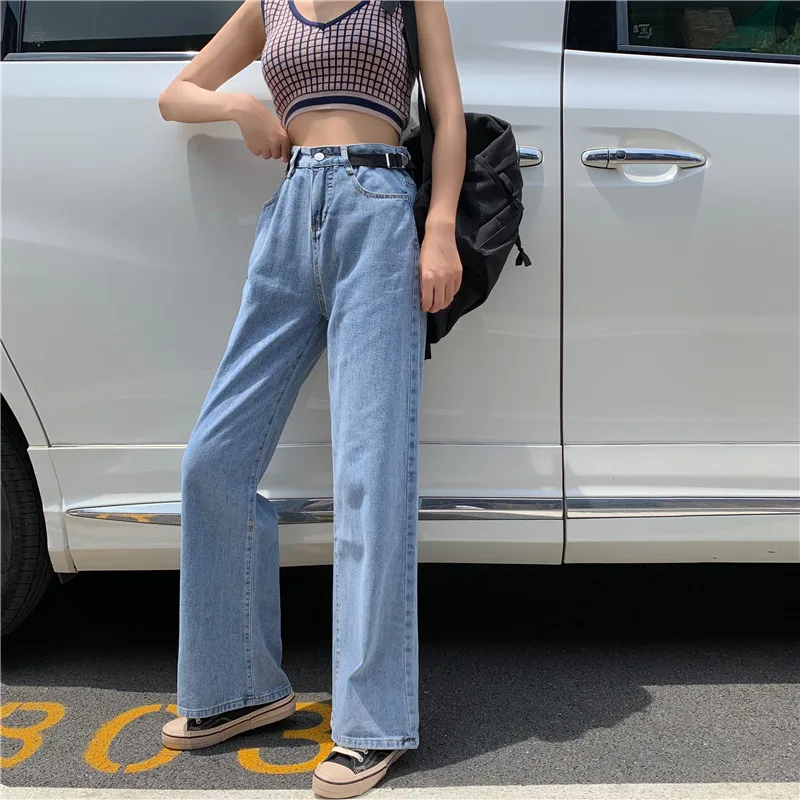 Для фотосессии, Hyuna, стиль знаменитостей, высокая талия, широкие джинсы, свободный крой, прямые брюки, регулируемые брюки