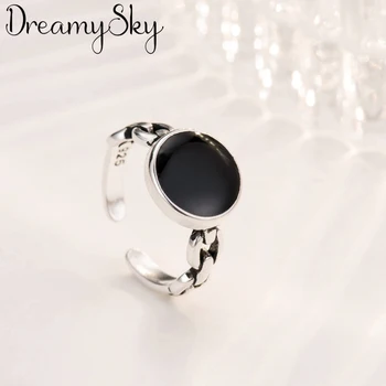 

Boho Vintage 925 Sterling Silver Black Round Rings for Women Lover Finger Ring Valentines Day Gifts