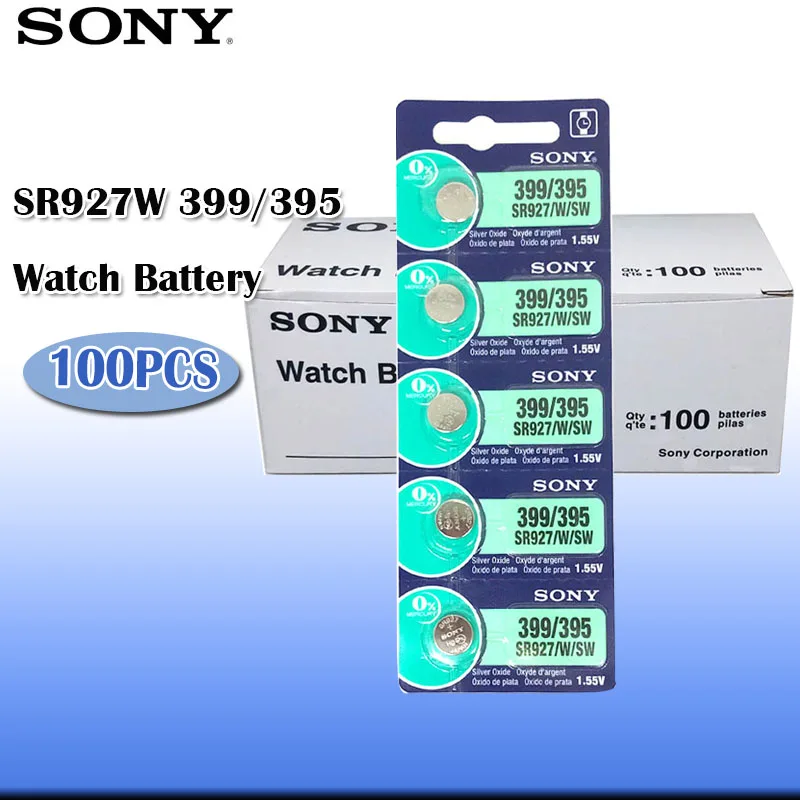 100 шт./лот Sony 100% оригинал 395 SR927SW 399 SR927W AG7 LR927 1 55 в серебряный оксид аккумулятор для