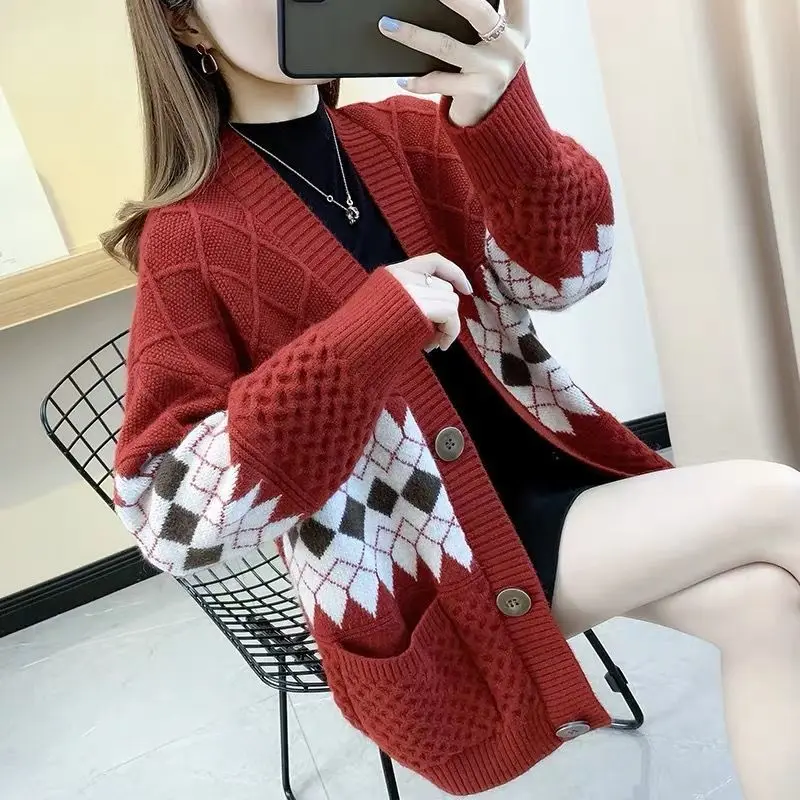 

Thickened large size outer sweater coat women's autumn 2020 New loose retro knitted cardigan