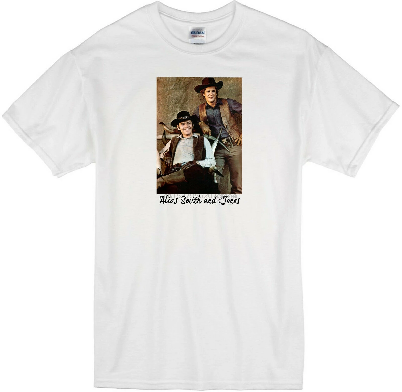 Белая футболка в западном стиле ретро с надписью ALIAS SMITH AND JONES PETE DUELL BEN MURPHY |