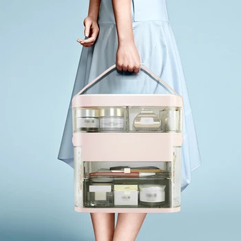 

New Porfessional LED Mirror USB Rechargeable Makeup Organizer Cosmetic Storage Box Jewelry Collect Container Drawer Portable