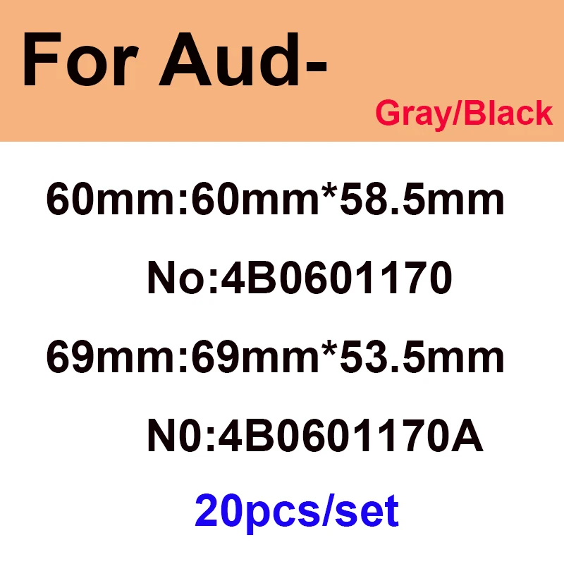 20 piezas estilo de coche tapacubos de centro de rueda 60mm 4B0601170 4B0601170A 69mm negro/gris para A1 A2 A3 A4 A5 A6 A7 A8 Q1 Q3 Q5
