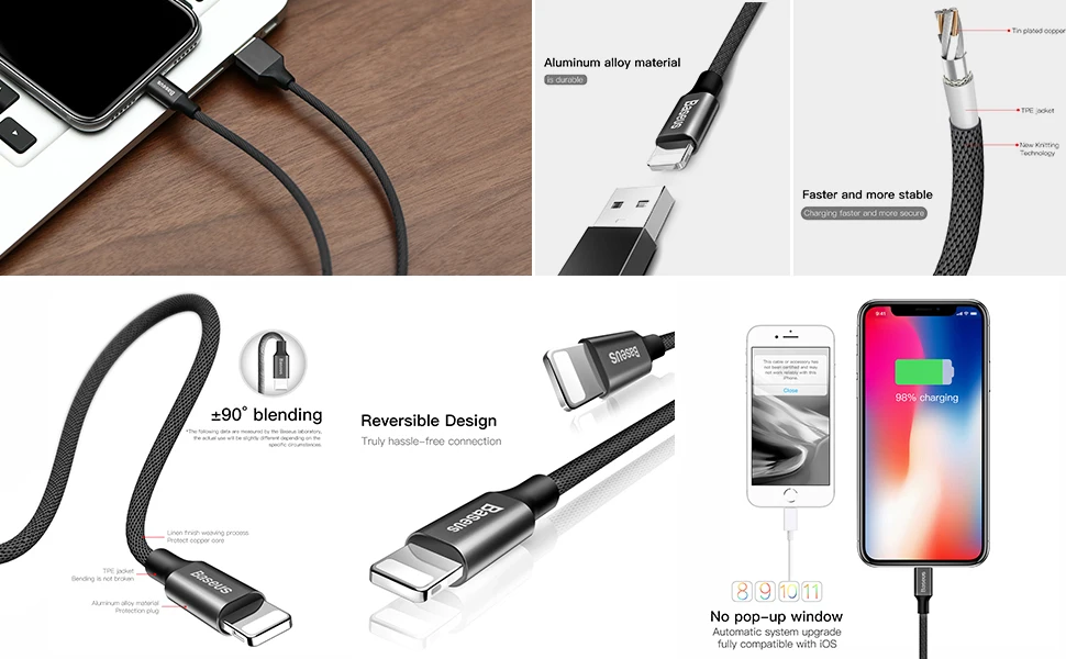 Usb-кабель Baseus для iPhone Xs Max XR X 8 7 6 6s 5 5S 5C SE iPad быстрое зарядное устройство для зарядки данных usb-кабель кабели для мобильных телефонов