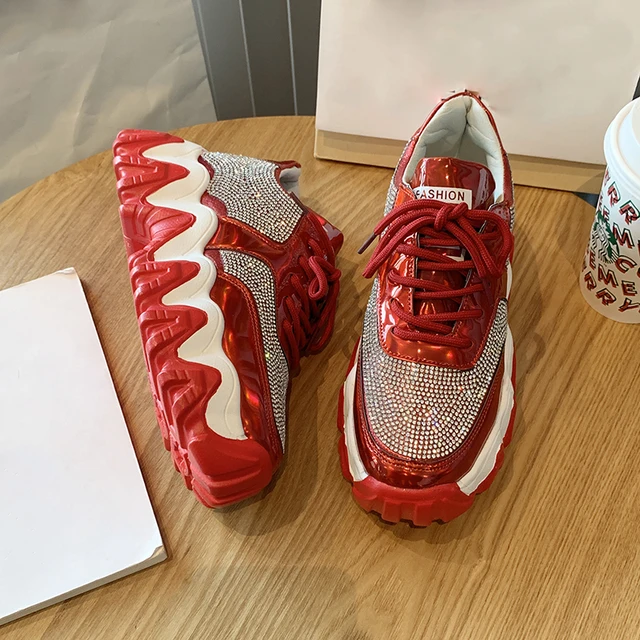 $US $21.05 Rimocy Chunky Platform Silver Bling Crystal Sneakers Women Spring 2020 Thick Bottom Rhinestone Casu