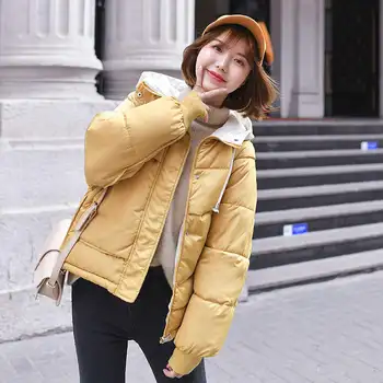 

Fashion Women Down Parka Thickening Cotton-Padded Bread Clothes Warm Fashion Winter Hooded Zipper Button Coat Female Parkas