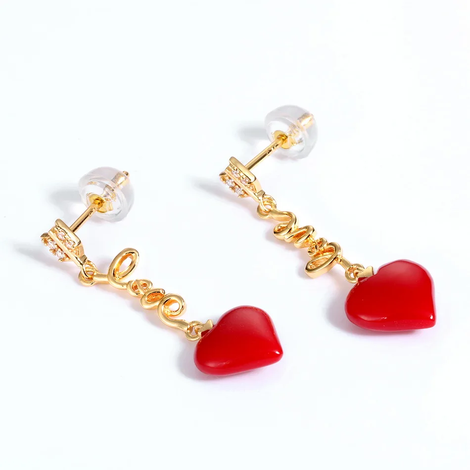 ALLNOEL Real 925 Sterling Silver 9K Gold synthetic coral Heart Pendant Earrings  Jewelry Gift For Women Fine Jewelry 2019 NEW (5)