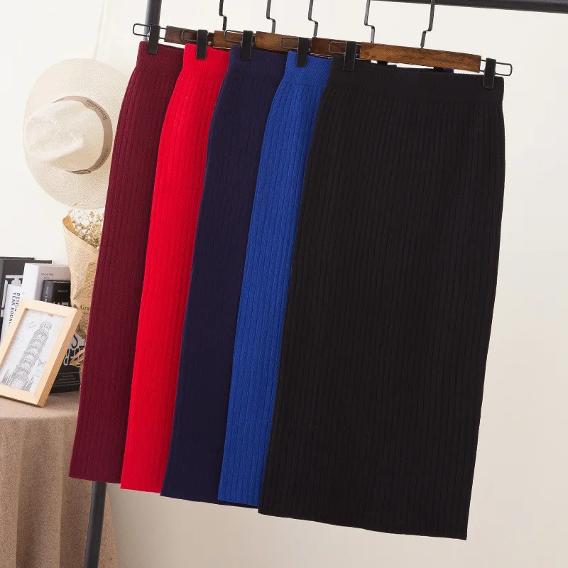 Весенне-осенняя рабочая одежда вязаная одноступенчатая юбка средней длины женское платье 2019 Новый стиль Оболочка Длинные юбки свитер юбка