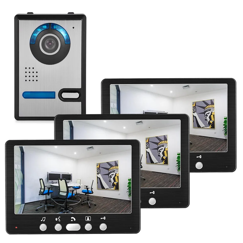 7 inch HD display doorbell monitoring three displays and one outdoor unit Wired Support indoor
