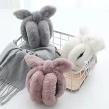 Милый бантик в виде кроличьих ушек, плюшевые наушники с бантиком, складывающиеся наушники, покрытие для ушей, теплые наушники для женщин и девочек, зимняя теплая защита