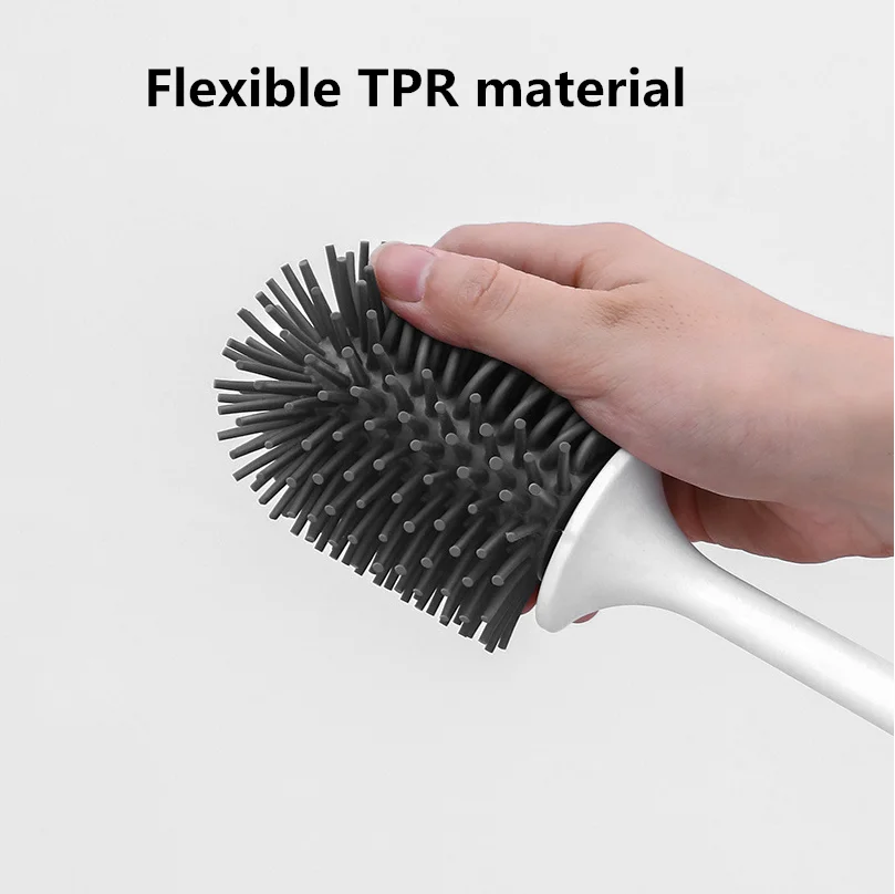ABS Long Handle Toilet Brush TPR Soft Hair Bathroom Cleaning Brush Silicone No Dead Corner Toilet Cleaning Brush Set