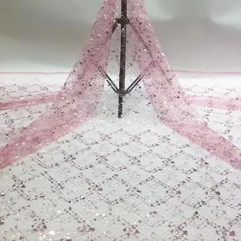 

Senegal Pink Sequined Embroidered Lace Fabric For Nigerian Noble Lady Prom Dress Sewing Laces Sequins Tulle Mesh Lace Material