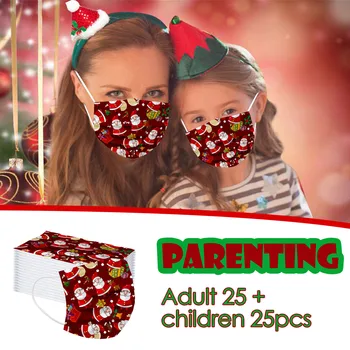 

Christmas маски Fast delivery máscara Headband Parent child disposable three-layer mask 25 adults and 25 children mascarillas