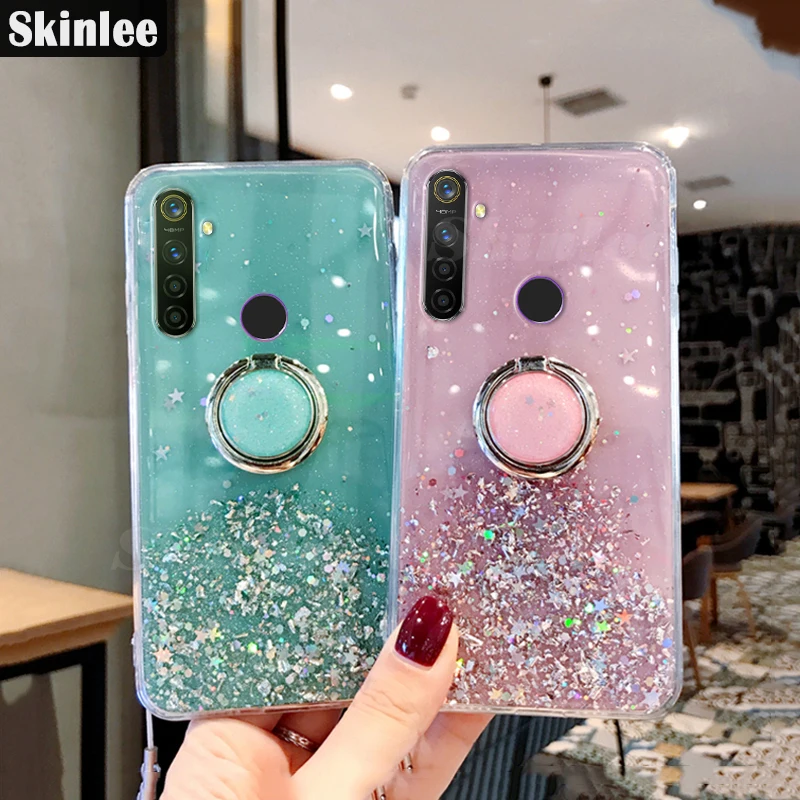 Блестящий чехол Skinlee с блестками для Realme C3 звездное небо прозрачный мягкий