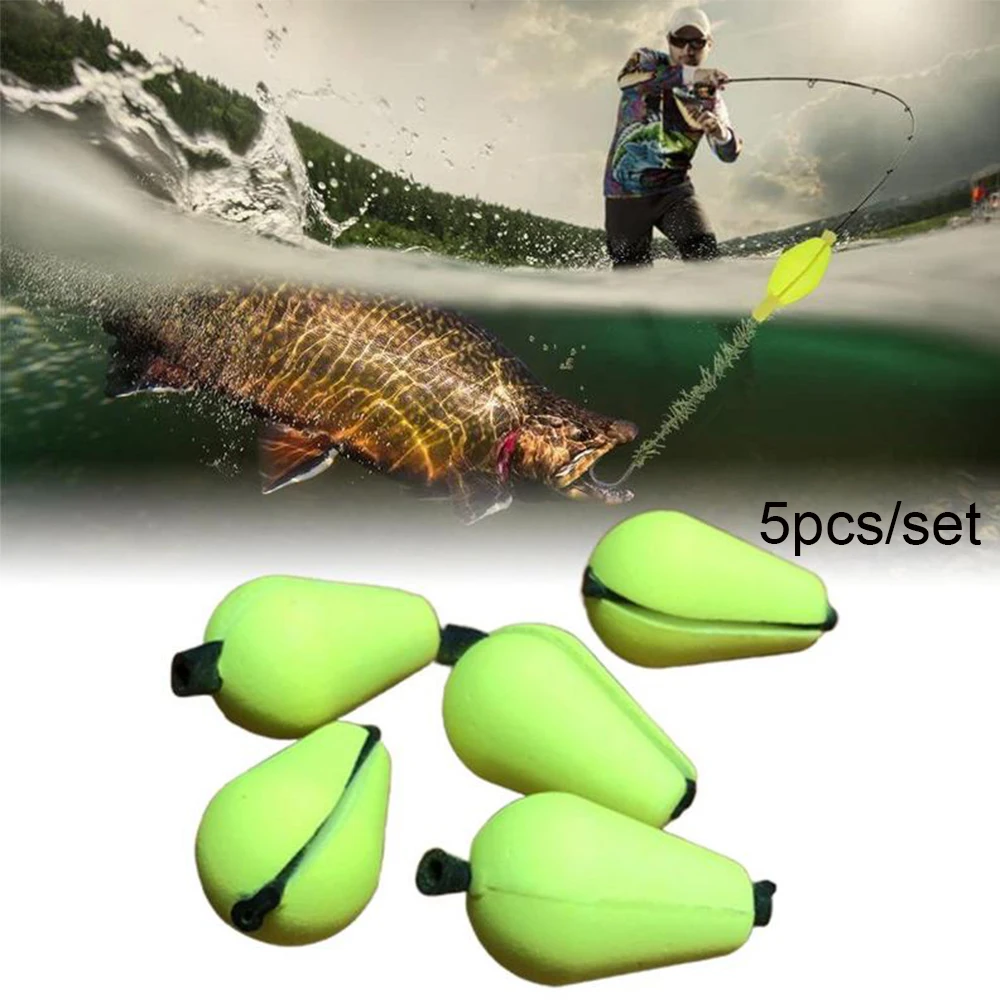 5Pcs EVA Foam Oval Fishing Floats Beads Fly Fishing Bobbers Float Water Droplets Indicator Fish Beans Snap-on Bottom Floats