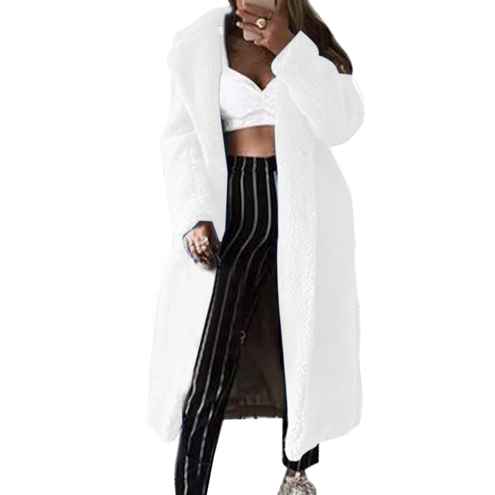 LASPERAL осенне-зимнее меховое пальто женское повседневное свободное однотонное длинное плюшевое пальто теплое женское Ретро толстое пальто из искусственного меха плюшевая одежда - Цвет: White