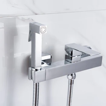 Buy AZOS Hand Held Bidet Diaper Pressurized Sprayer Set With Hot And Cold Mixing Water Valve Wall Mounted Toilet Spray Gun Chrome