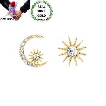 

OMHXZJ Wholesale European Fashion Woman Party Birthday Wedding Gift Moon Sun AAA Zircon 18KT White Rose Gold Stud Earrings EA543