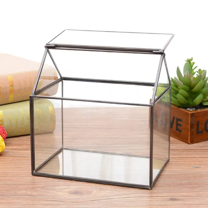 Geometric Glass Terrarium Box Handmade House Shape Close Table Top DIY Display Planter Windowsill Flower Pot with Swing | Дом и сад