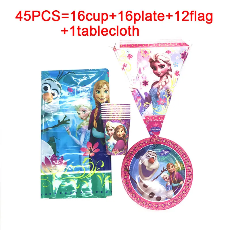 beipanqizhuo-45pcs Дисней Холодное сердце тематический набор Анна Эльза Принцесса День Рождения Декор одноразовая посуда чашка тарелка для маленьких девочек день рождения принадлежности - Цвет: beipanqizhuo-45pcs