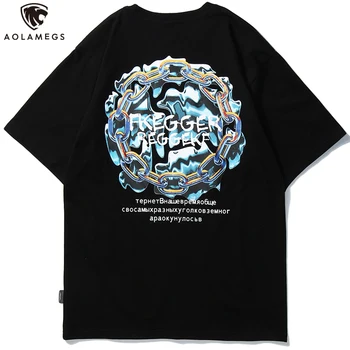 

Aolamegs Rock Metal Pattern Letter Print T Shirt Men Cotton Casual Short Sleeve Tee Shirts Hip Hop High Street Couple Streetwear