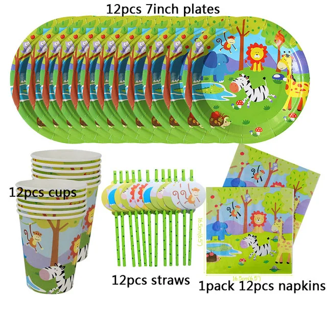 Jungle Birthday Party Decoration Disposable Tableware Set Jungle Animal Forest Friends Zoo Theme Supplies Baby Shower Safari 