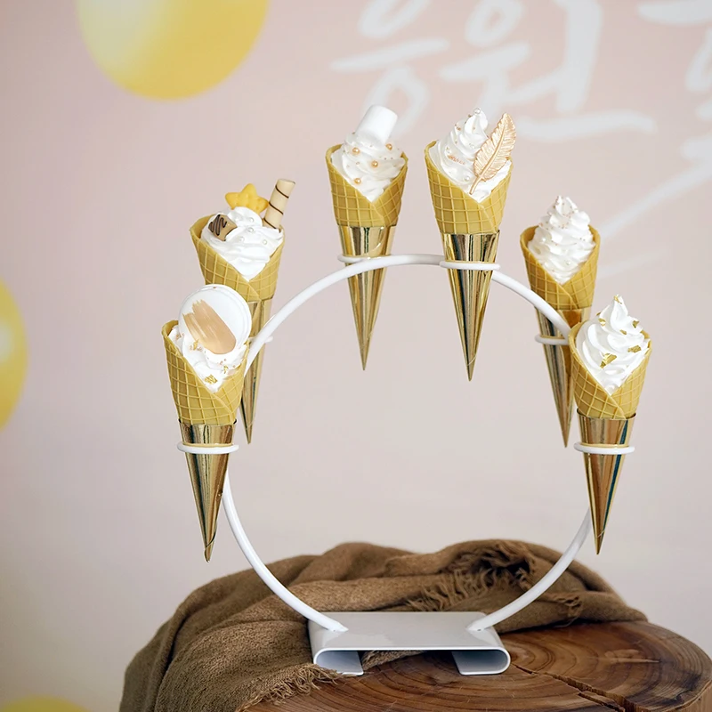 SWEETGO Single Ice Cream Holder 1Piece Metal Iron White/Black/Gold Display  Stand Cake Dessert Tools 10cm