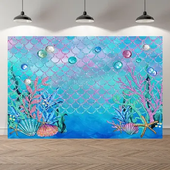 

SeekPro Little Mermaid Princess kidUnder Sea Bed Castle Corals Photography Backdrop Baby shower Birthday Party photo background