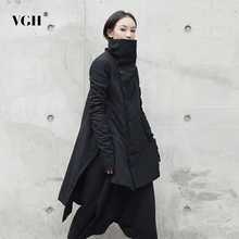 VGH Осень Зима Черные парки для женщин Водолазка с длинным рукавом теплый толстый неровный подол хлопковое пальто для женщин модная одежда