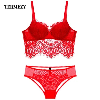 

TERMEZY 2019 Fashion Women's underwear sexy bra set push up bra Lace flank Brassiere Red luxurious Lingerie Sexy underwear set