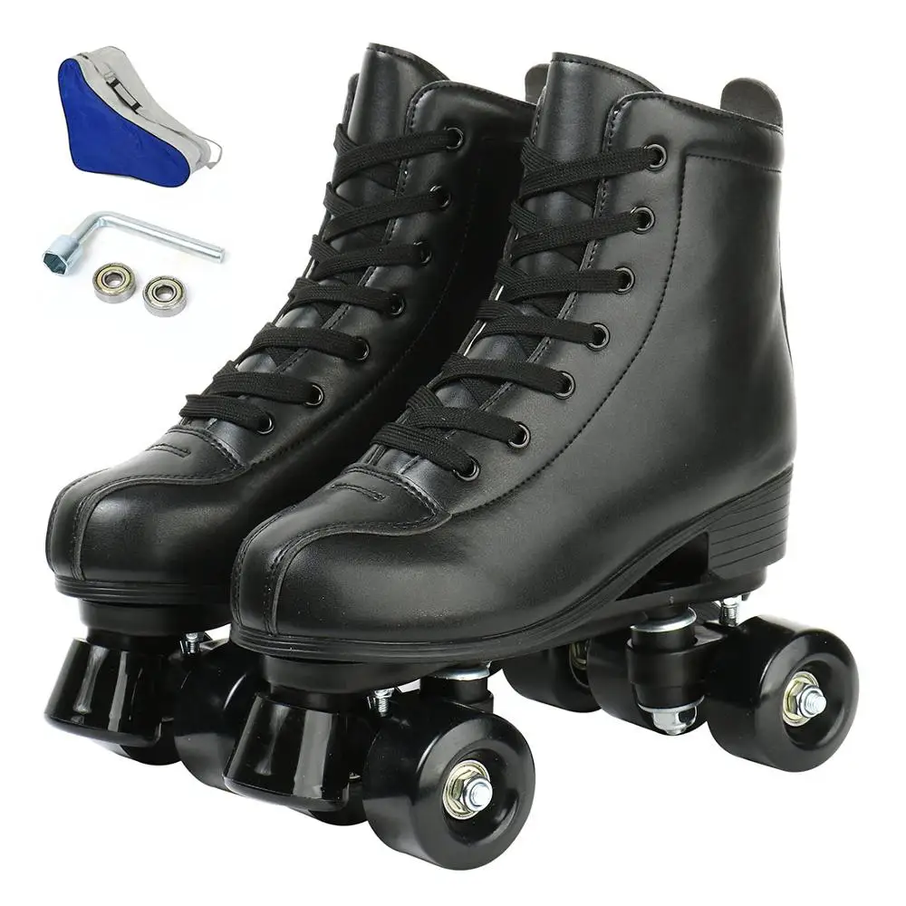 Adult PU Leather Roller Skates Skating Shoes Sliding Inline Quad Skates Sneakers Training Europe Size 4 Wheels Flash 7 Colors adult roller skates