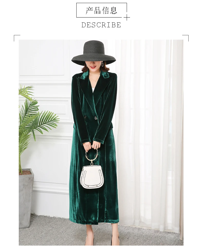nerazzurri alta qualidade longo verde preto macio veludo trench coat para as mulheres queda pico lapela longo estilo britânico