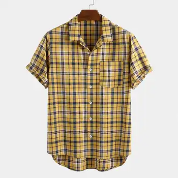 

Summer Men Plaid Hawaiian Shirt Short Sleeve Cotton Breathable Vacation Casual Streetwear Lapel Button Shirts Hombre 2020 Camisa