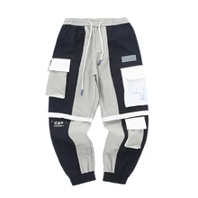 Мужские брюки-карго в стиле хип-хоп, пэчворк, с ремнями,, Harajuku, мульти-карманы, эластичный пояс, для бега, мужская повседневная Уличная одежда, Techwear