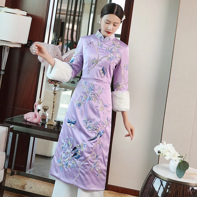 

2019 Autumn And Winter New Style Cotton Coat Machine Embroidery Middle-aged Women Dress Shenzhen