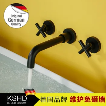 

Germany Dollard Dumb Light Black Full Copper Dark Basin Faucet Income Wall Type Hot And Cold Hidden Wall Type Come Water Tap