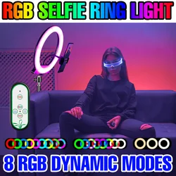 Lampe annulaire LED RGB avec trépied USB, éclairage annulaire, lumière de remplissage pour photographie, Selfie, vidéo, Table de chambre à coucher 