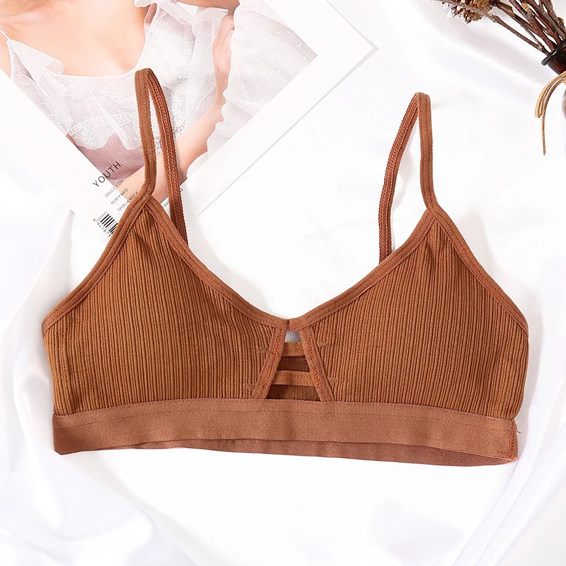 Caramel color Женский бюстгальтер без косточек, бюстгальтер без косточек, нижнее белье для фитнеса, бюстгальтеры для женщин, хлопковые укороченные топы для девушек, бюстгальтер, мягкое бесшовное нижнее белье - Цвет: Caramel color