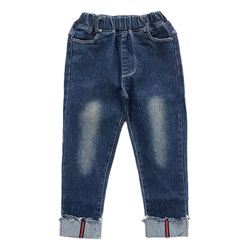 Осенние детские однотонные джинсовые штаны для маленьких мальчиков и девочек, длинные джинсы с эластичной резинкой на талии для малышей, брюки, штаны