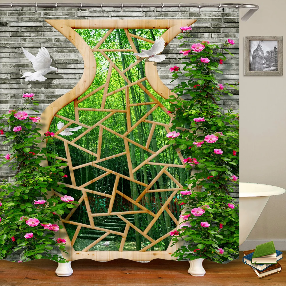 

Beautiful Garden Scenery Flowers Printed Shower Curtains Waterproof Frabic Bathroom Bath Curtain With Hooks 180x180 Decoration