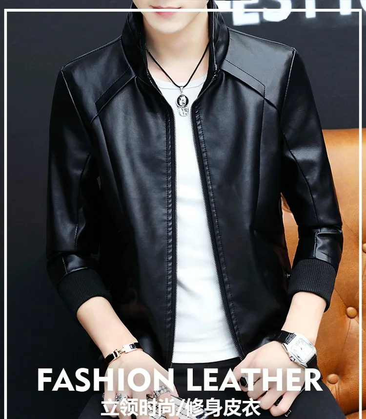 Gt-6720 Autumn And Winter New Style Korean-style Slim Fit MEN'S Leather Coat Trend PU Leather Jacket Men's Large Size Motorcycle