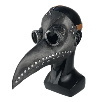 

Black Bubonic Death Latex Plague Doctor Gas Mask For Glasses Lens Riveted Full Face Long Beak Corax Helmet Party Reaper Costume