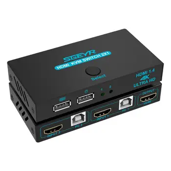 

SGEYR USB KVM HDMI hot key metal switch 2pc shared keyboard mouse printer and plug and play 2 port 4K USB switch